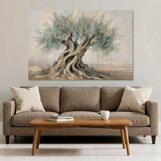 Christian Wall Decor with an Ancient Olive Tree - Canvas Wall Art - Sofa - 60x40