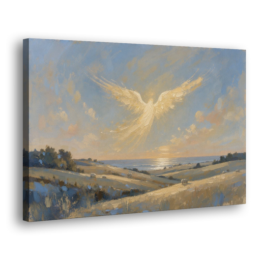 Christmas Angel Painting Over the Pastures - Canvas Wall Art - Side