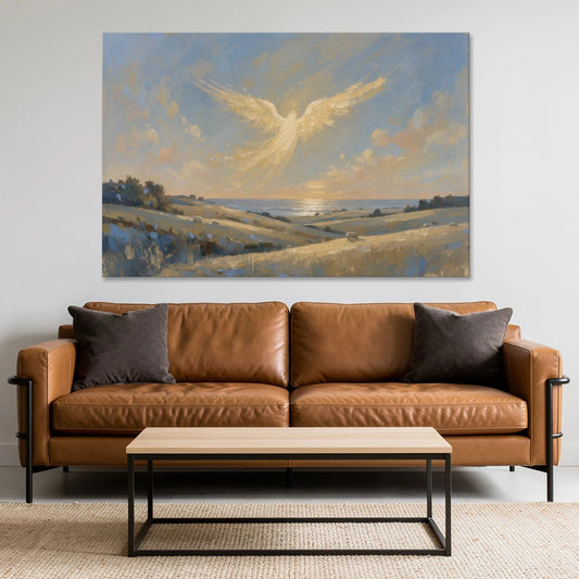 Christmas Angel Painting Over the Pastures - Canvas Wall Art - Sofa - 60x40
