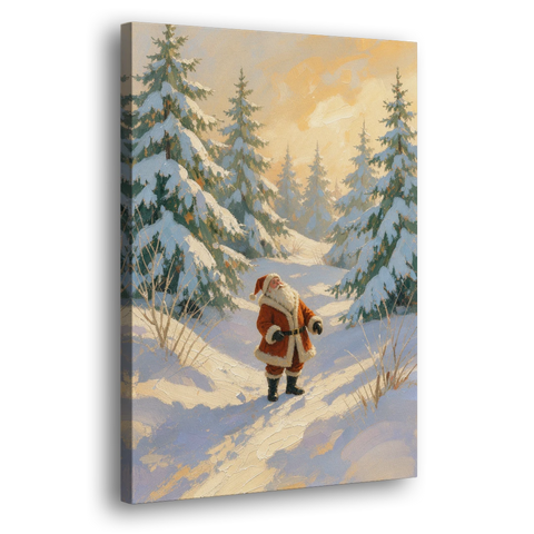 Christmas Art Prints Santa on the Sunlit Path - Canvas Wall Art - Side