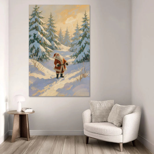 Christmas Art Prints Santa on the Sunlit Path - Canvas Wall Art - Sofa - 40x60