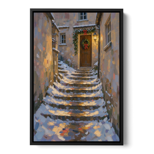 Christmas Canvas Prints Stone Steps to the Lantern - Black Framed Canvas Wall Art - Front
