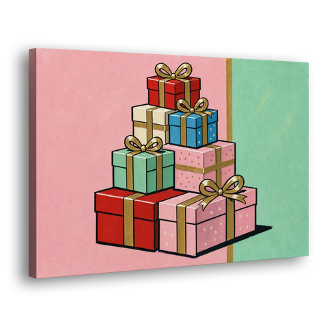 Christmas Canvas Wall Art Tower of Wrapped Presents - Canvas Wall Art - Side