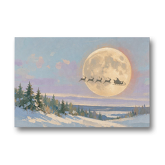 Christmas Moon Painting with Sleigh Silhouette - Canvas Wall Art - Front