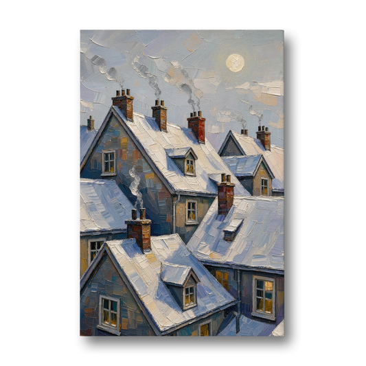 Christmas Moonlit Rooftops and Chimneys for the Mantel - Canvas Wall Art - Front