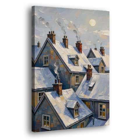 Christmas Moonlit Rooftops and Chimneys for the Mantel - Canvas Wall Art - Side
