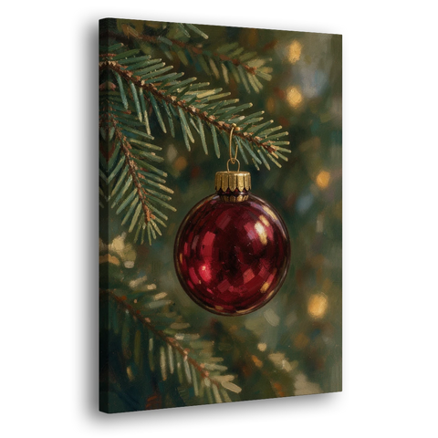 Christmas Oil Painting of a Cranberry Glass Bauble - Canvas Wall Art - Side