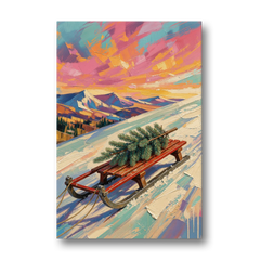 Christmas Paintings on Canvas Sled with Fir Tree - Canvas Wall Art - Front