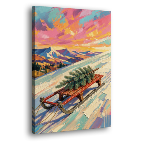 Christmas Paintings on Canvas Sled with Fir Tree - Canvas Wall Art - Side