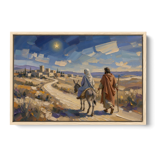 Christmas Road to Bethlehem for the Church - Oak Framed Canvas Wall Art - Front