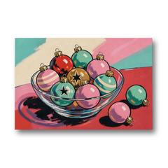 Christmas Still Life Painting of a Bowl of Baubles - Canvas Wall Art - Front
