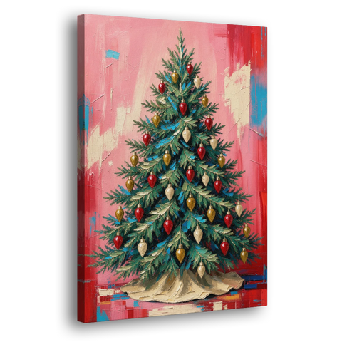 Christmas Tree Canvas Painting with Vintage Bulbs - Canvas Wall Art - Side