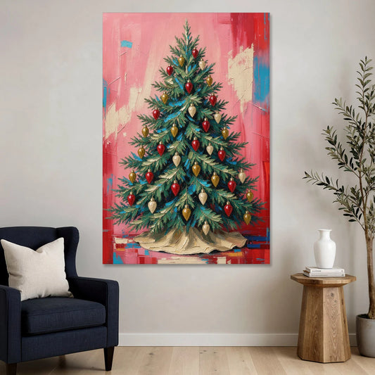 Christmas Tree Canvas Painting with Vintage Bulbs - Canvas Wall Art - Sofa - 40x60