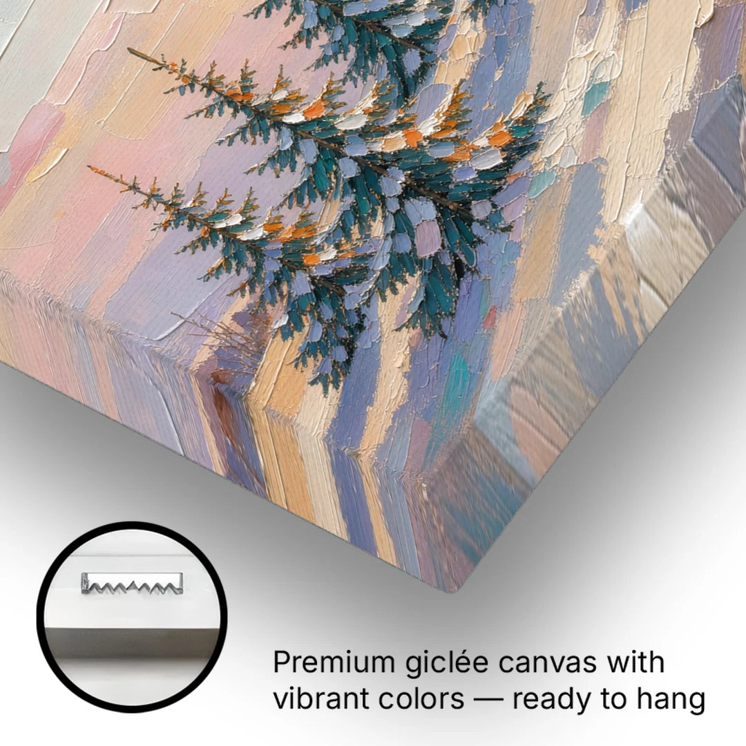 Christmas Tree Farm Painting on a Sunset Hill - Canvas Wall Art - Gallery Wrap Corner