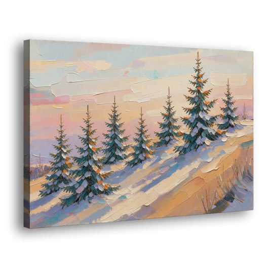 Christmas Tree Farm Painting on a Sunset Hill - Canvas Wall Art - Side
