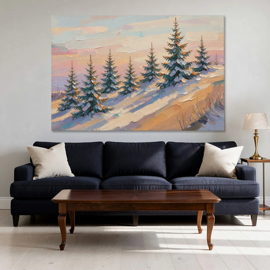Christmas Tree Farm Painting on a Sunset Hill - Canvas Wall Art - Sofa - 60x40