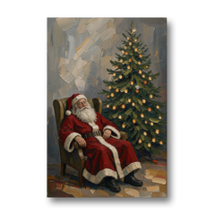 Christmas Tree Painting Canvas with Santa Asleep - Canvas Wall Art - Front