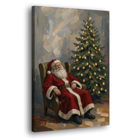 Christmas Tree Painting Canvas with Santa Asleep - Canvas Wall Art - Side