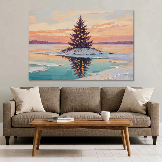 Christmas Wall Art Above Fireplace with Island Fir - Canvas Wall Art - Sofa - 60x40