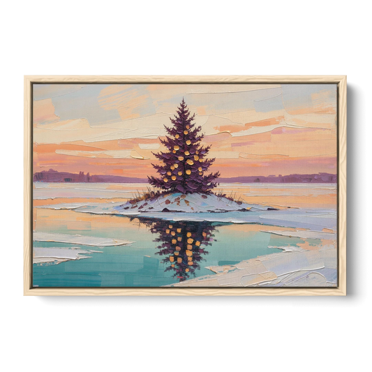 Christmas Wall Art Above Fireplace with Island Fir - Oak Framed Canvas Wall Art - Front