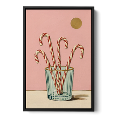 Christmas Wall Art for Kitchen with Candy Canes - Black Framed Canvas Wall Art - Front