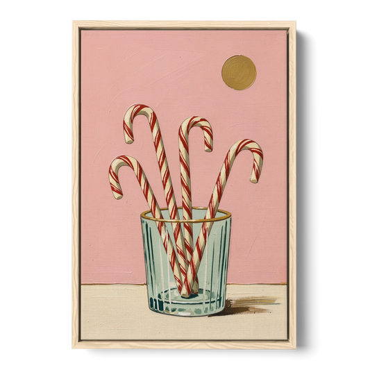 Christmas Wall Art for Kitchen with Candy Canes - Oak Framed Canvas Wall Art - Front