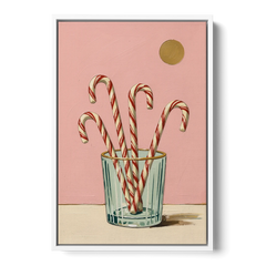 Christmas Wall Art for Kitchen with Candy Canes - White Framed Canvas Wall Art - Front