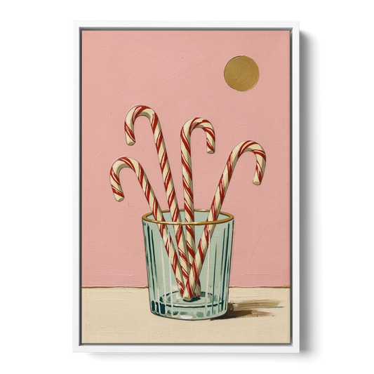 Christmas Wall Art for Kitchen with Candy Canes - White Framed Canvas Wall Art - Front
