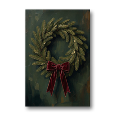 Christmas Wreath Painting with a Velvet Bow - Canvas Wall Art - Front