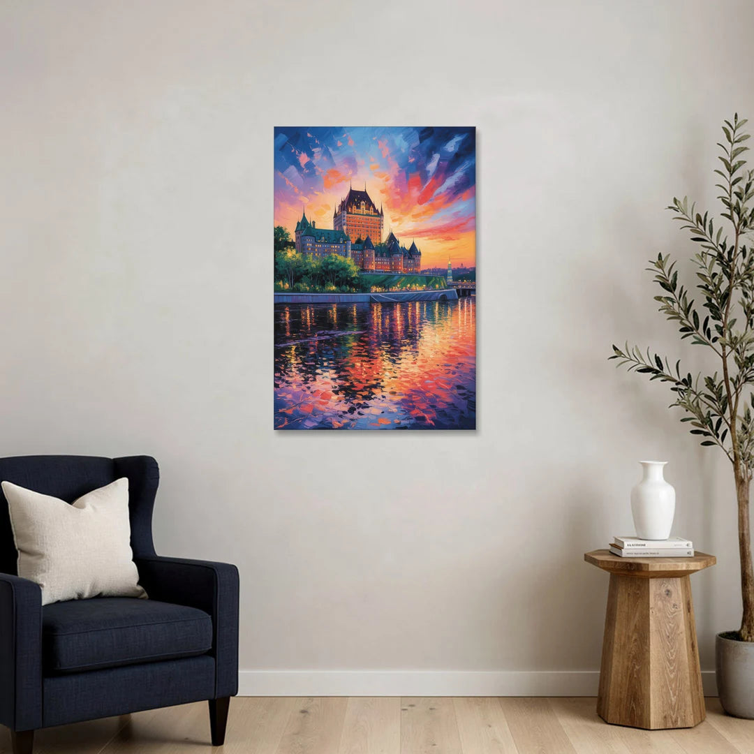 Chteau Frontenac at Sunset - Canvas Wall Art - Sofa - 24x36