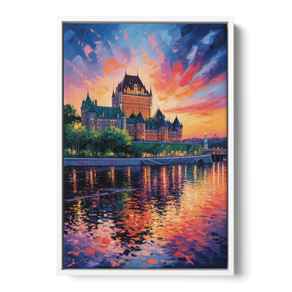 Chteau Frontenac at Sunset Front - White Canvas Wall Art