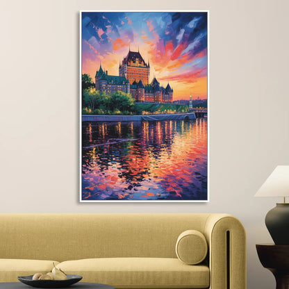 Chteau Frontenac at Sunset Sitting Room - White Canvas Wall Art