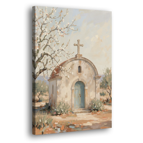 Church Wall Art of a Chapel in Almond Blossom - Canvas Wall Art - Side