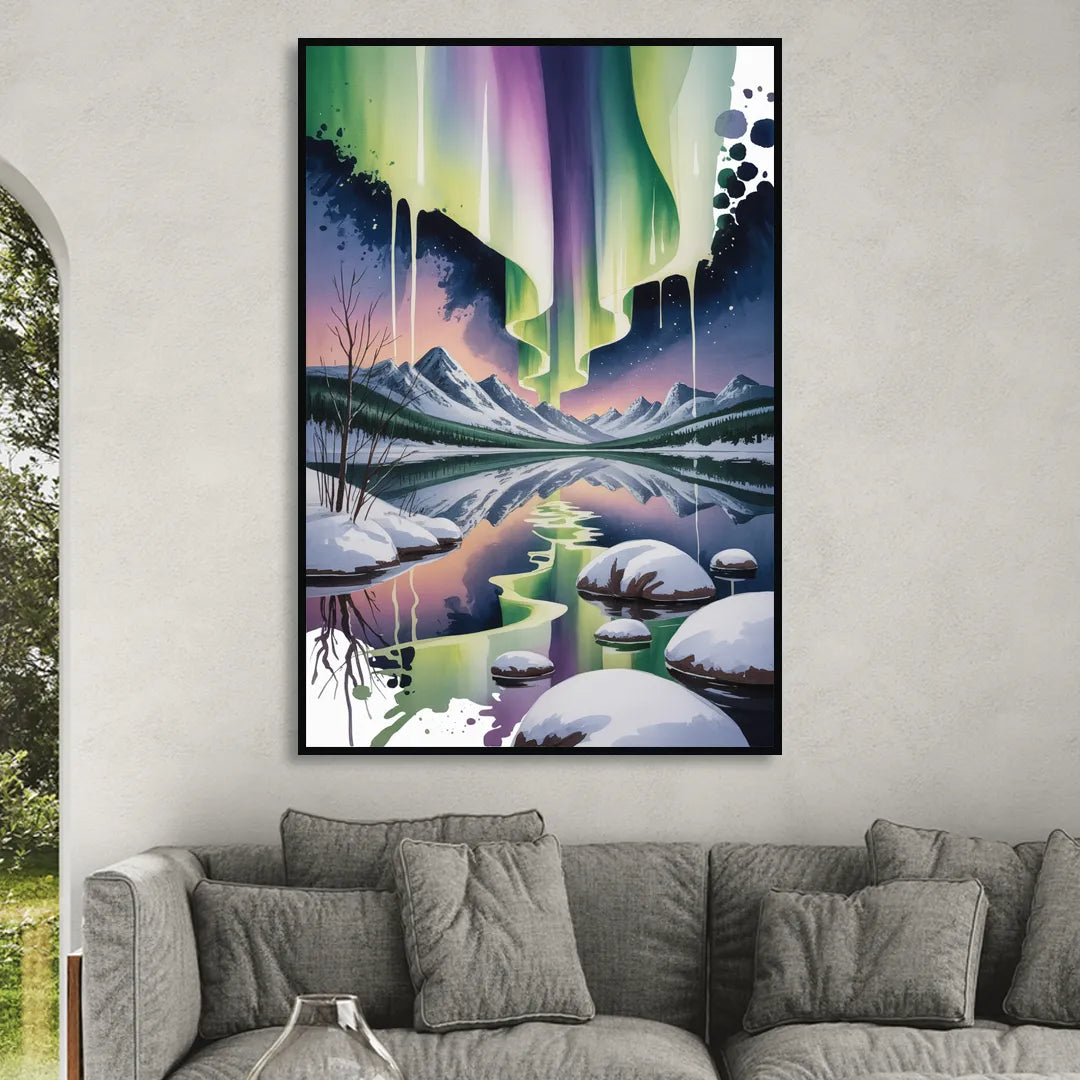 Churchill Northern Lights Living Room - Black Canvas Wall Art