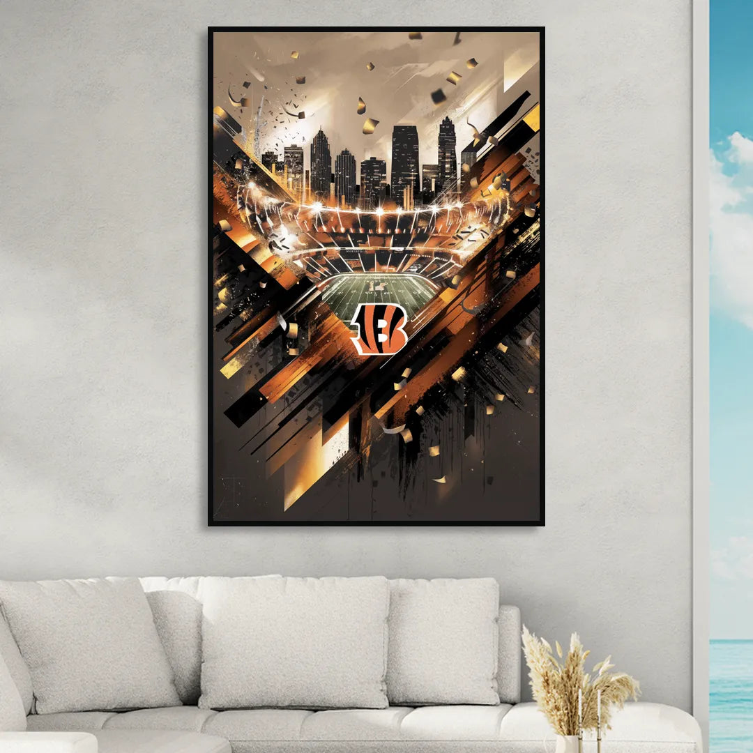 Cincinnati Bengals AFC Championship Celebration Living Room - Black Canvas Wall Art