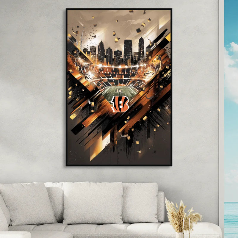 Cincinnati Bengals AFC Championship Celebration Living Room - Black Canvas Wall Art