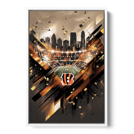 Cincinnati Bengals AFC Championship Celebration - White Framed Canvas Wall Art - Front