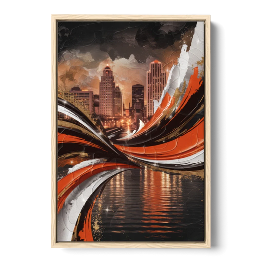 Cincinnati Bengals Championship Parade - Oak Framed Canvas Wall Art - Front