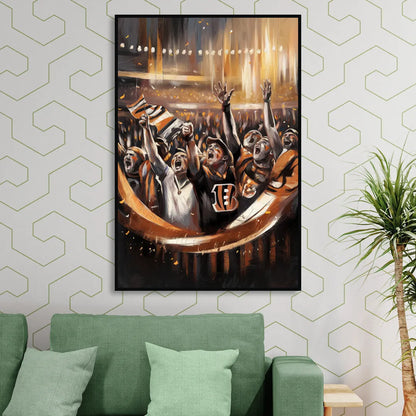 Cincinnati Bengals Fans in Action Living Room - Black Canvas Wall Art