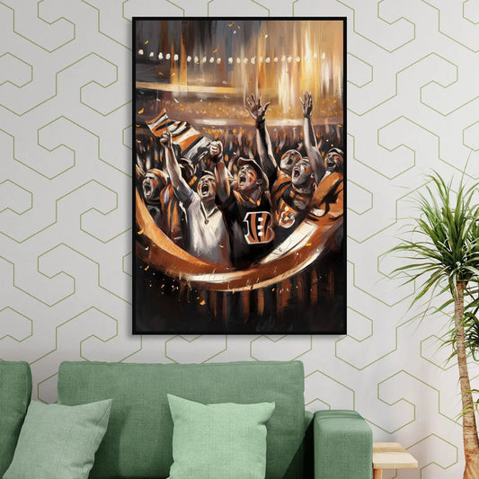 Cincinnati Bengals Fans in Action Living Room - Black Canvas Wall Art