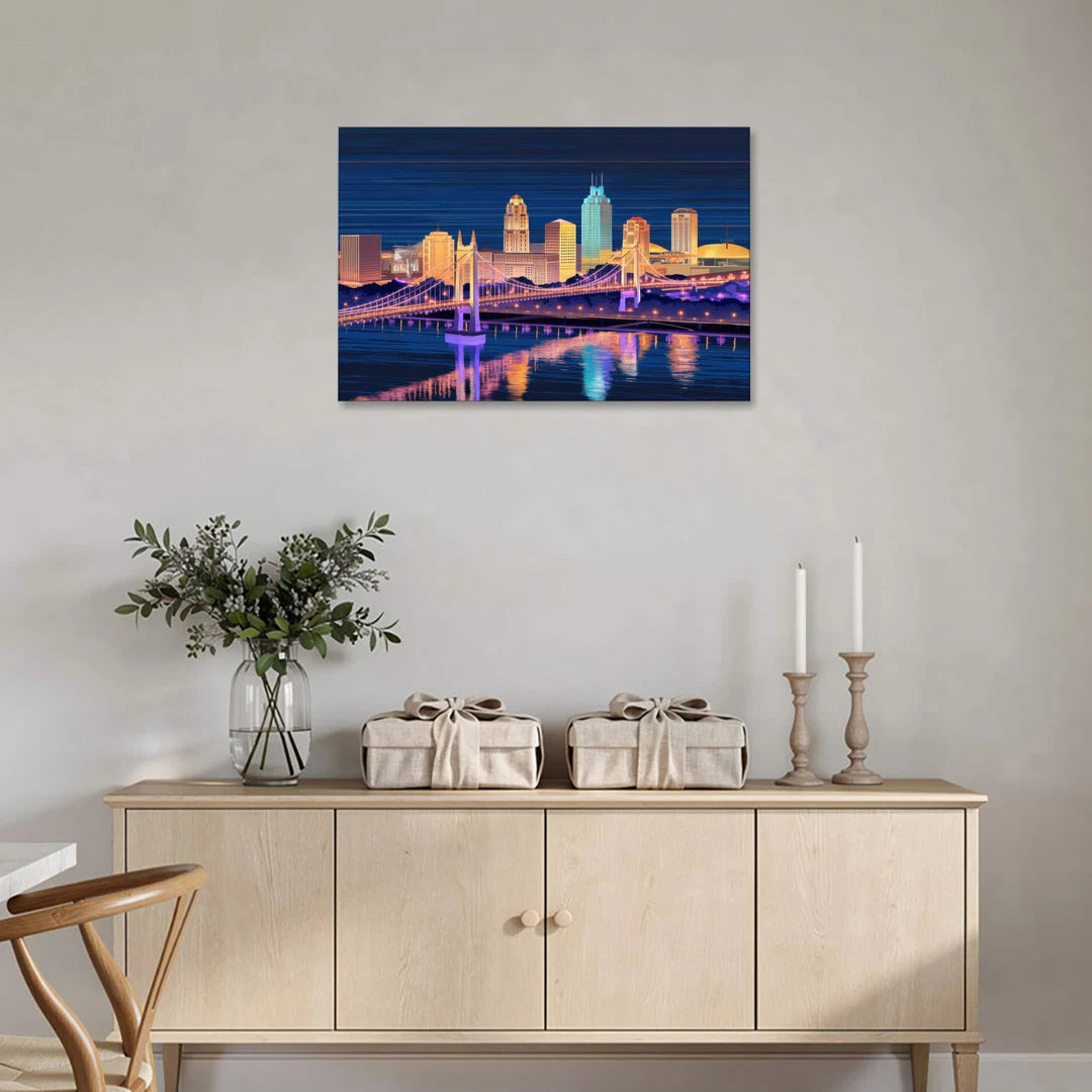 Cincinnati Nighttime Skyline - Canvas Wall Art - Coffee Table - 36x24