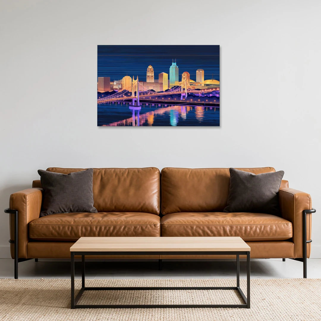 Cincinnati Nighttime Skyline - Canvas Wall Art - Sofa - 36x24