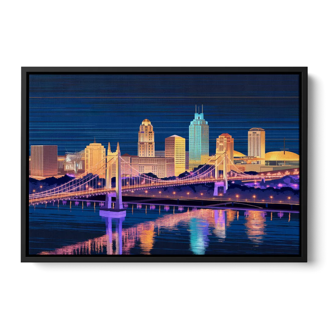 Cincinnati Nighttime Skyline Front - Black Canvas Wall Art