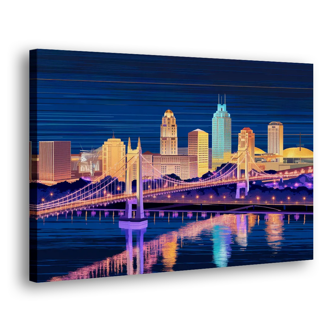 Cincinnati Nighttime Skyline Side - Canvas Wall Art