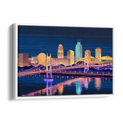 Cincinnati Nighttime Skyline Side - White Canvas Wall Art
