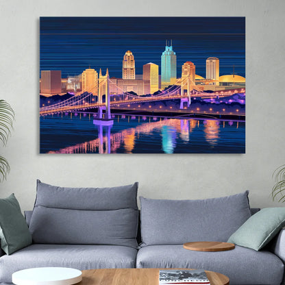 Cincinnati Nighttime Skyline Sitting Room - Canvas Wall Art