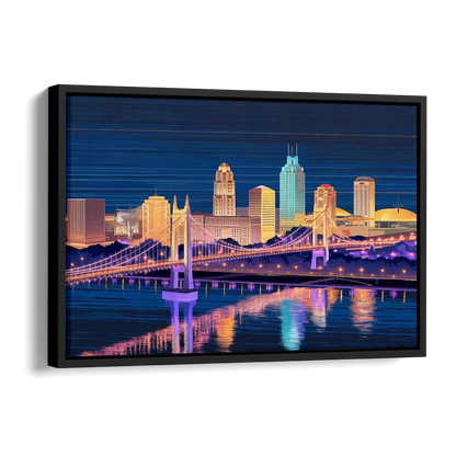 Cincinnati Nighttime Skyline Side - Black Canvas Wall Art