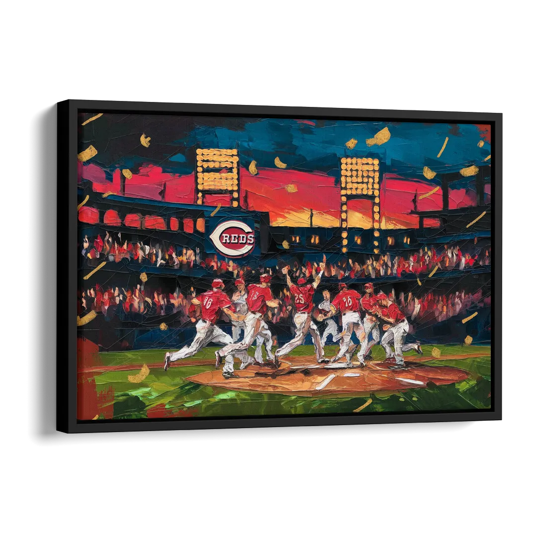 Cincinnati Reds Historic Moments Side - Black Canvas Wall Art
