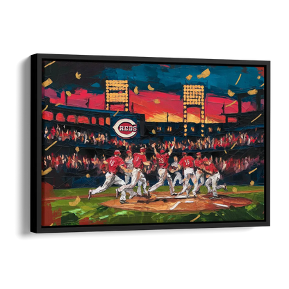 Cincinnati Reds Historic Moments Side - Black Canvas Wall Art