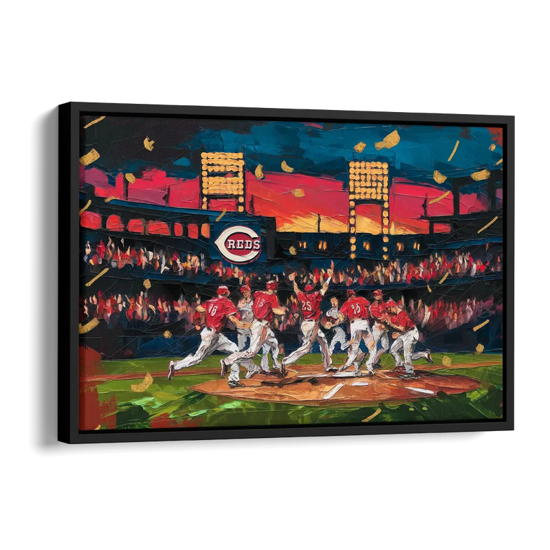 Cincinnati Reds Historic Moments Side - Black Canvas Wall Art